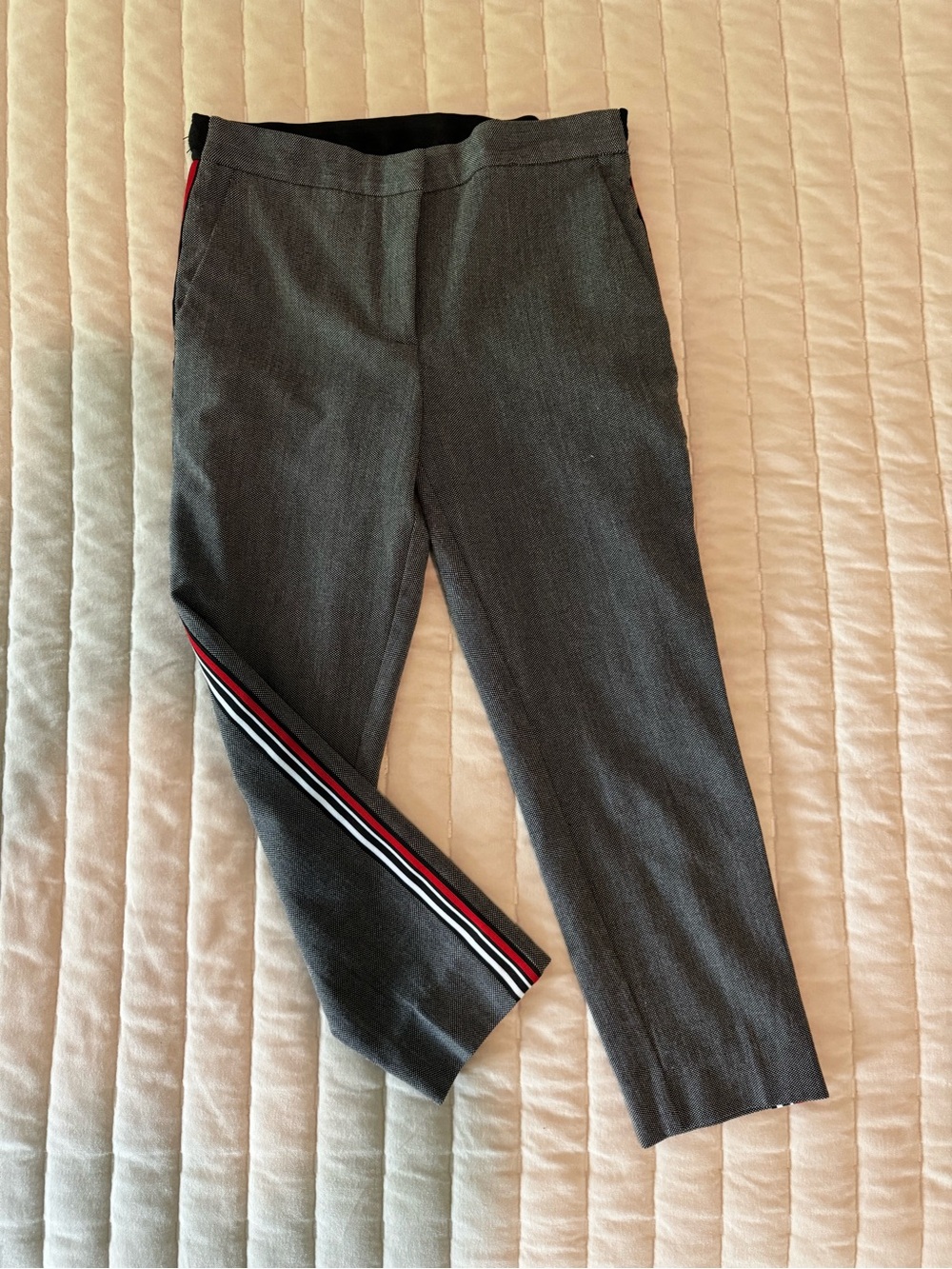 Zara women’s Gray Dress Pants with Red & White Side Stripe